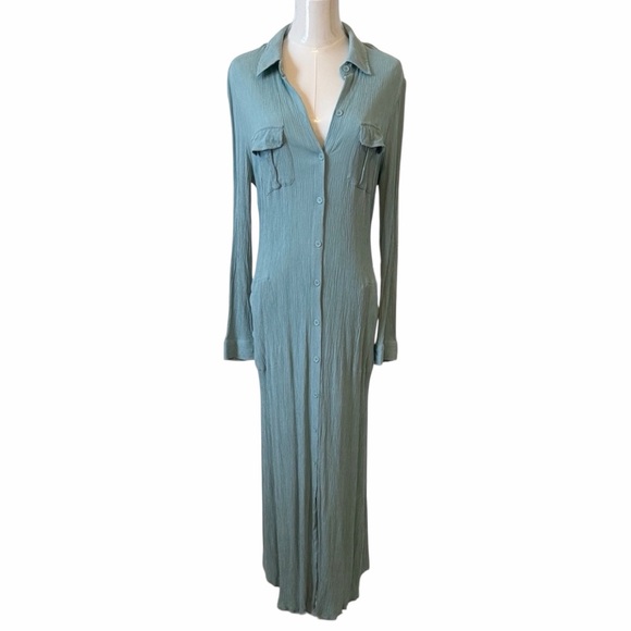 Soft Surroundings Dresses & Skirts - Soft Surroundings Gauzy Lightweight Maxi Shirt Dress Sea Foam Green Size M